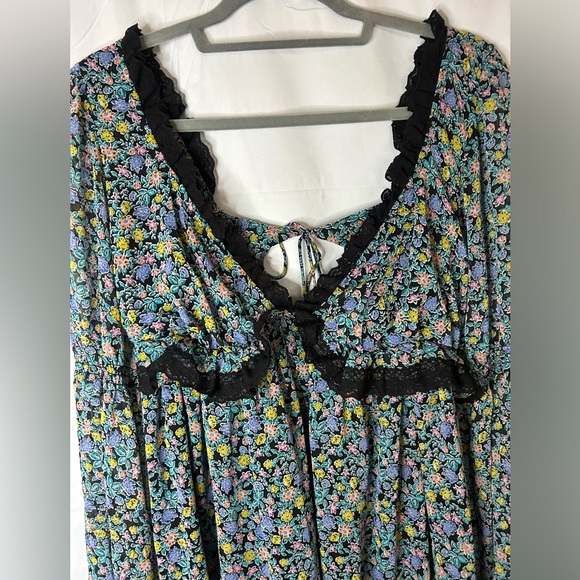 NWOT Free People Pennie Mini Dress in Black Floral (Size Large) - Picture 11 of 13